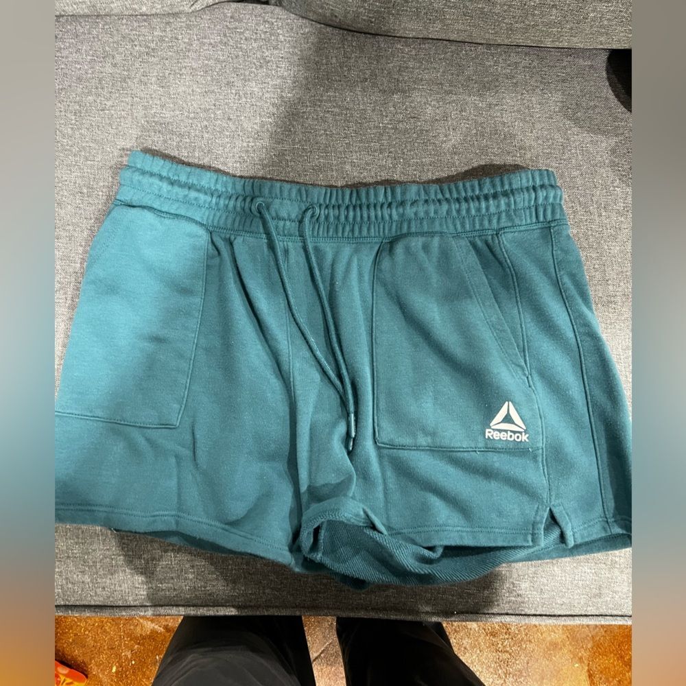 Reebok Teal Athletic Shorts Size L Drawstring Logo